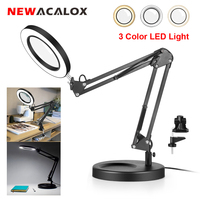 5X Magnifying Glass with 3 Color Dimming LED Light Heavy Duty Base Welding Workbench Reading Lamp For Soldering Close Work