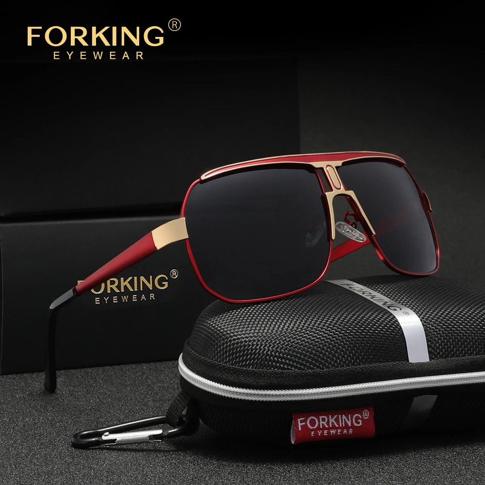 FORKING Polarisierte Sonnenbrille für Damen und Herren, Hochwertige Quadratische Übergroße Rahmen-Sonnenbrille aus Legierung, Fahrerbrille