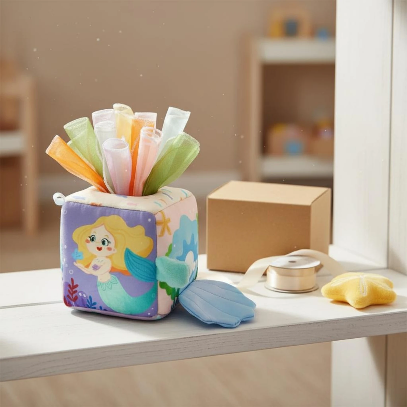 Baby Tissue Box Toy Color Recognition Sensory Tissue Box Toy Cloth Activity Cube Fine Manual Skills Infant Plaything