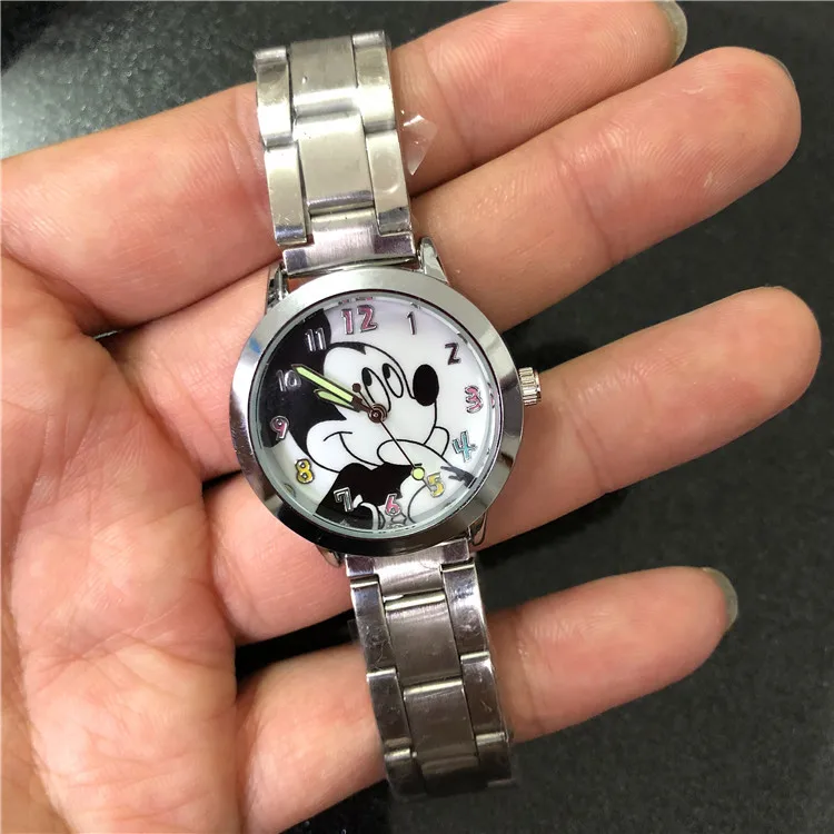 Disney Mickey Minnie children's Watch Cartoon Anime Character Mickey Mouse Pointer Luminous Steel Band Quartz Watch kids gifts