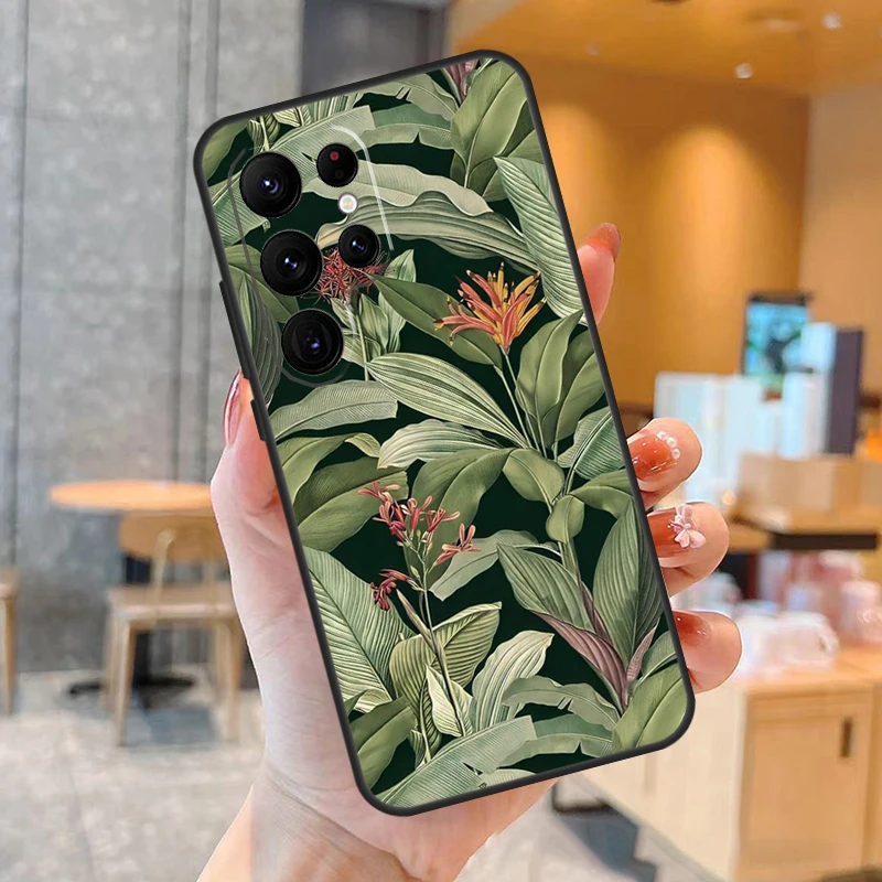 Retro กล้วย Leaf Plant สำหรับ Samsung Galaxy S23 S21 S22 Ultra S8 S9 S10 Note10 Plus หมายเหตุ20 Ultra s20 FE ฝาครอบ