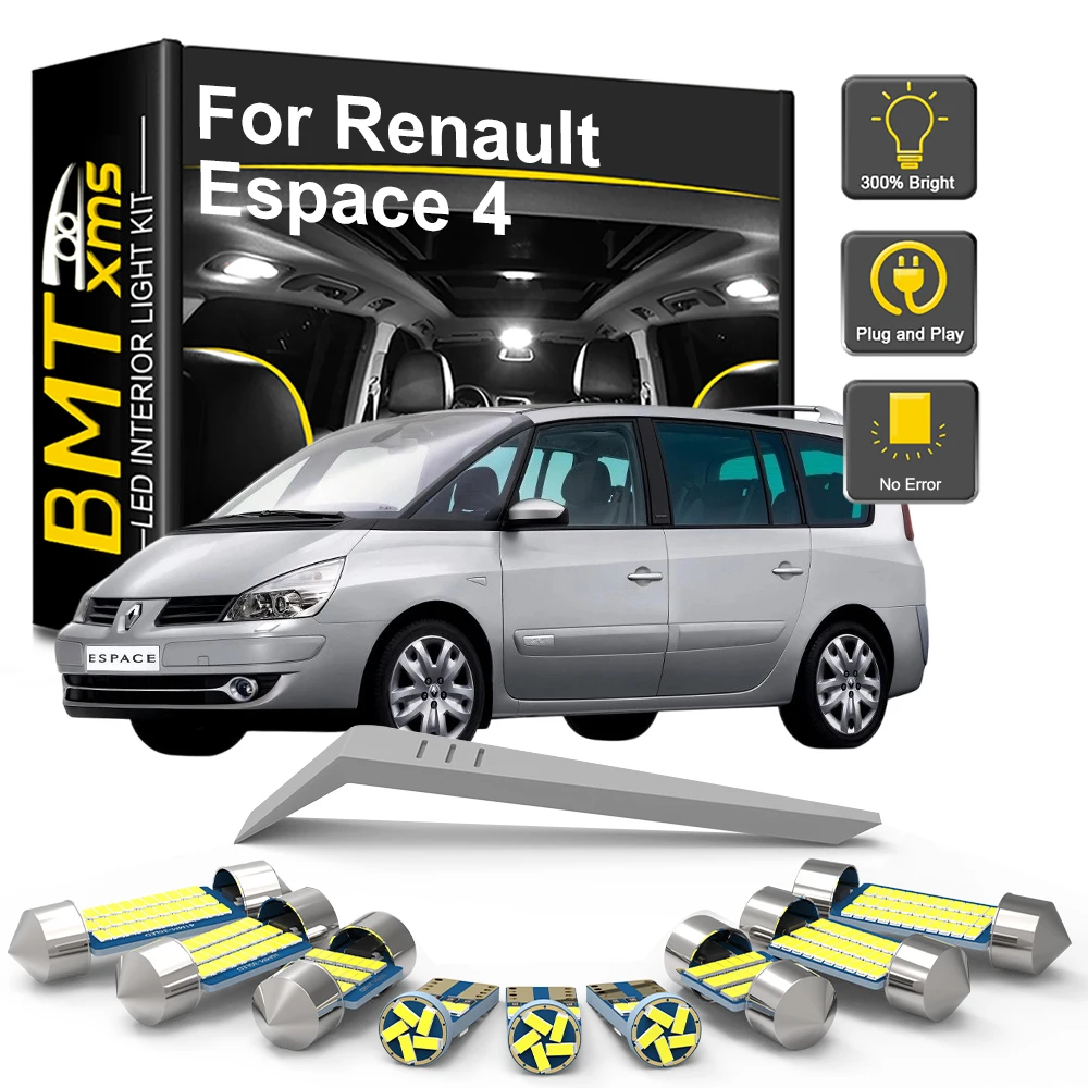Kit de 8/12/18 bombillas LED interiores para Renault Espace 4 2003-2014. Lámpara de cúpula y maletero Canbus, kit de luz para mapa, cúpula, lectura y maletero. Bombilla de luz interior automática, kit de iluminación