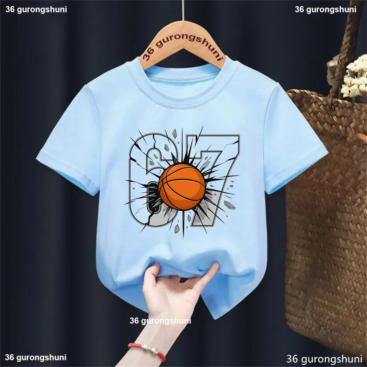 

2026 Basketball 67 Meme Printed T Shirt Girls/Boys Funny Kids Clothes White/Black/Red/Pink/Blue/Grey/Yellow T-Shirt Cool Shirt