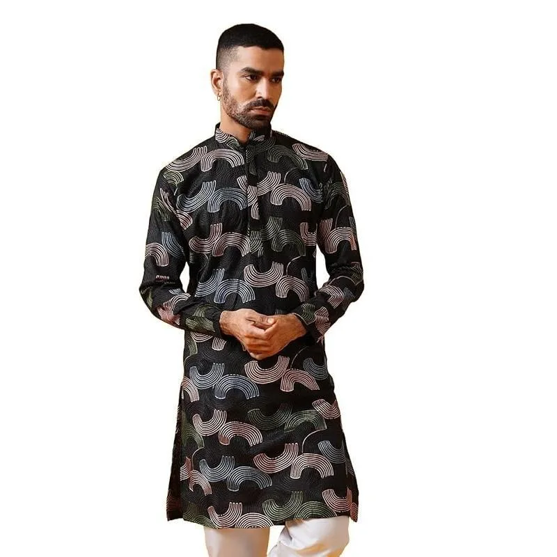 كورتا فاردها مطبوعة رقمية عادية الماندرين طويلة مناسبة لجميع المناسبات مثل ملابس الزفاف الإسلامية للرجال