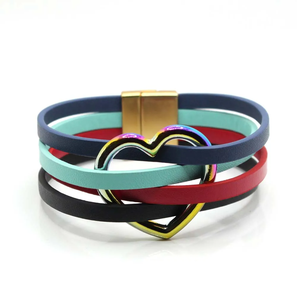 Handmade LOVE Hollow Pattern PU Leather Bracelets For Women Multilayer Wrap Bracelet Bangle Unisex Jewelry Gifts