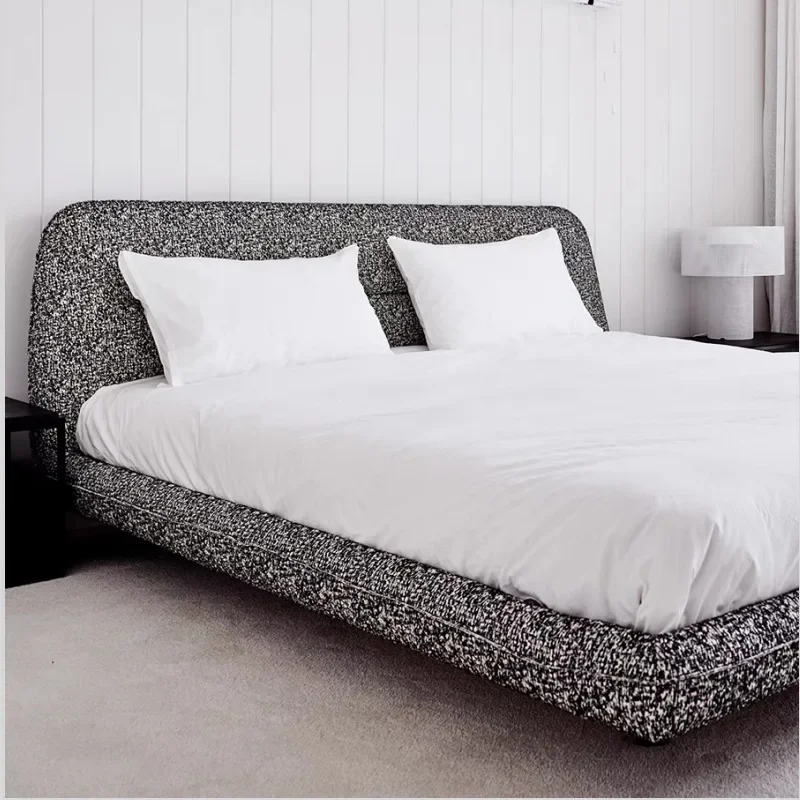 Minimalist style first layer yellow cowhide leather bed modern Internet celebrity creative bedroom furniture designer