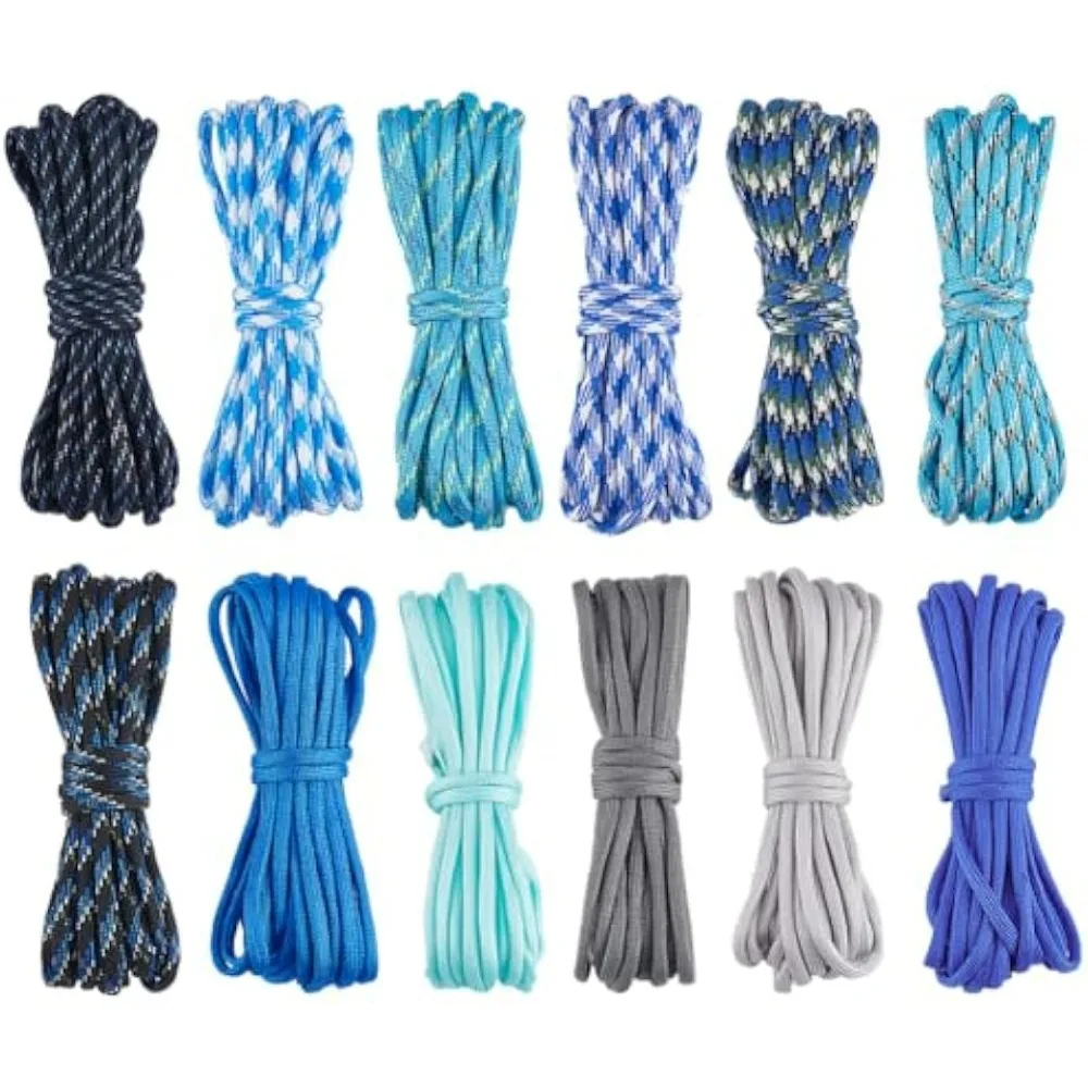 

197 футов/60 м, 12 цветов, парашютный шнур, нейлоновый комплект паракорда, 4 мм, синий, многофункциональный, для выживания, скалолазания, паракорды, комбинированная веревка с резьбой