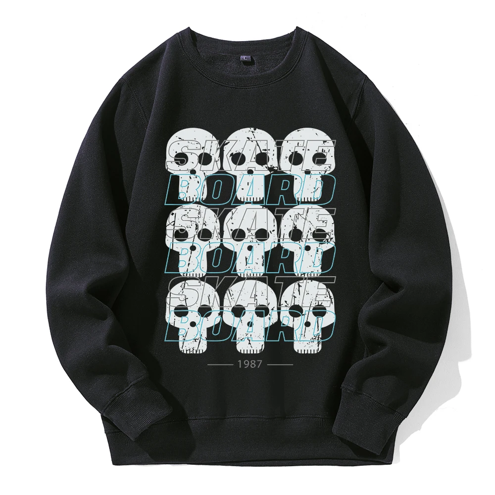 Board Skate Skeleton Print Tracksuit Male Street Casual Hip Hop Sweatshirt Autumn O-Neck Versatile Clothes Fleece Warm Pullover