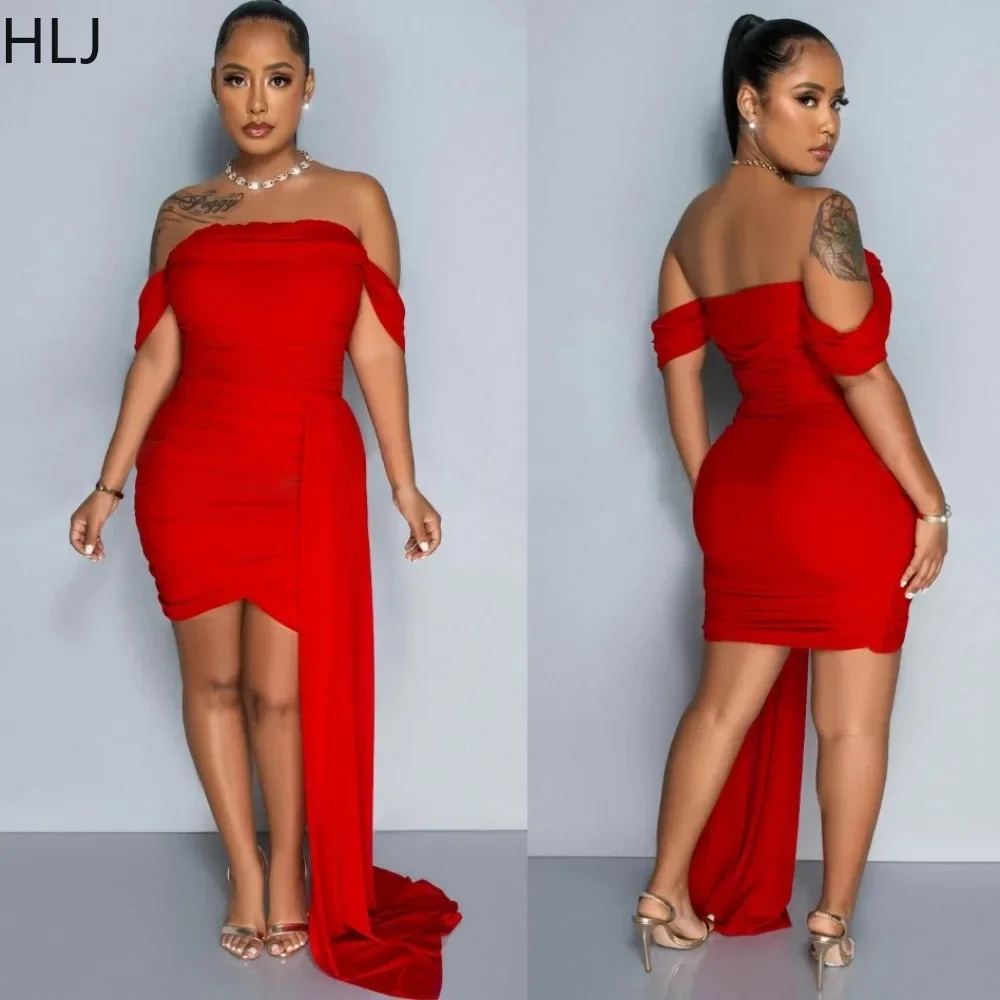 

HLJ Sexy Off Shoulder Mesh Irregular Party Club Dress Women Sleeveless Backless Bodycon Mini Dress Fashion Solid Color Vestidos