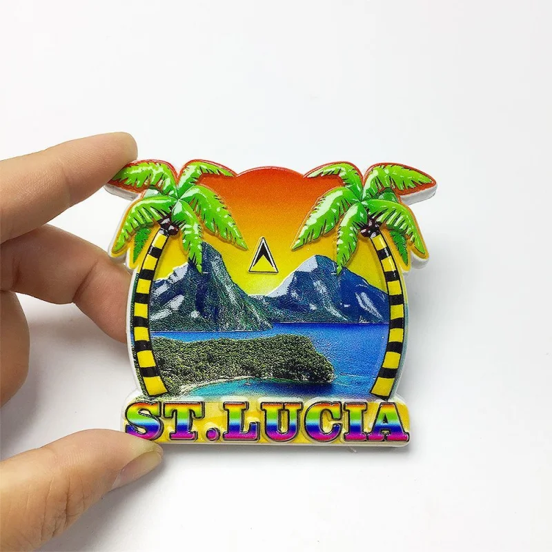 

3D Resin St. Lucia Fridge Magnets Imanes Aimants Frigo Decoración Hogar Calamita Palm Trees Mountain Sea Small Souvenir