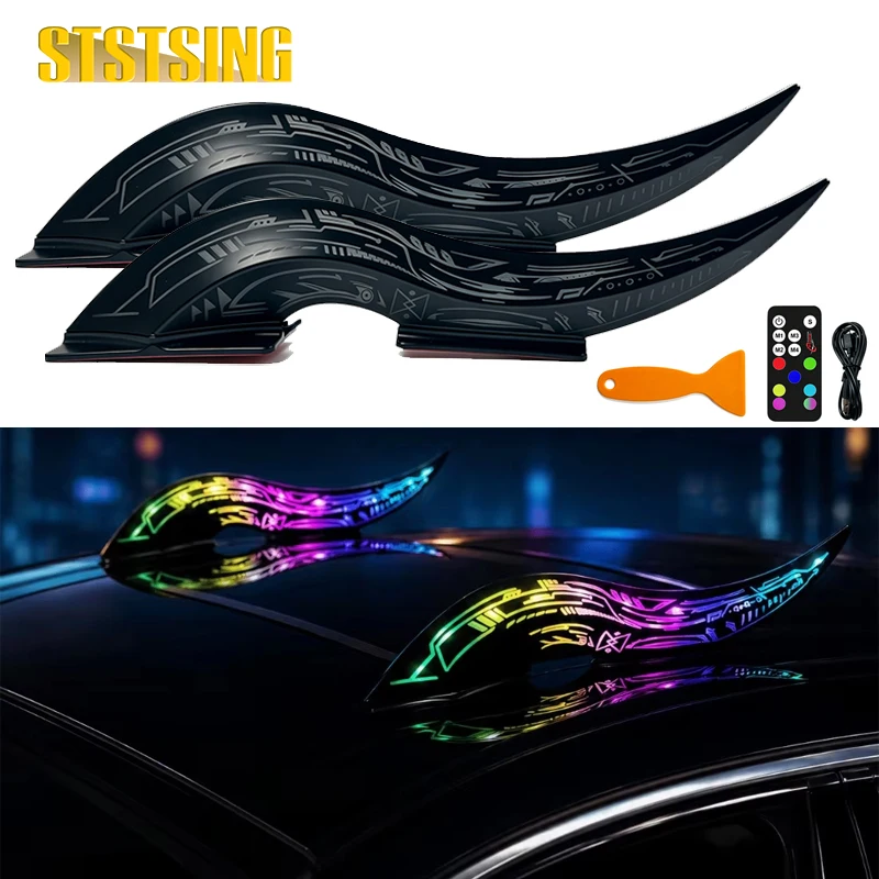 1Pair Dynamic LED Dragon Horns with Remote Control for Car, Halloween Universal Creative Devil Horn Car Exterior Decor for SUV