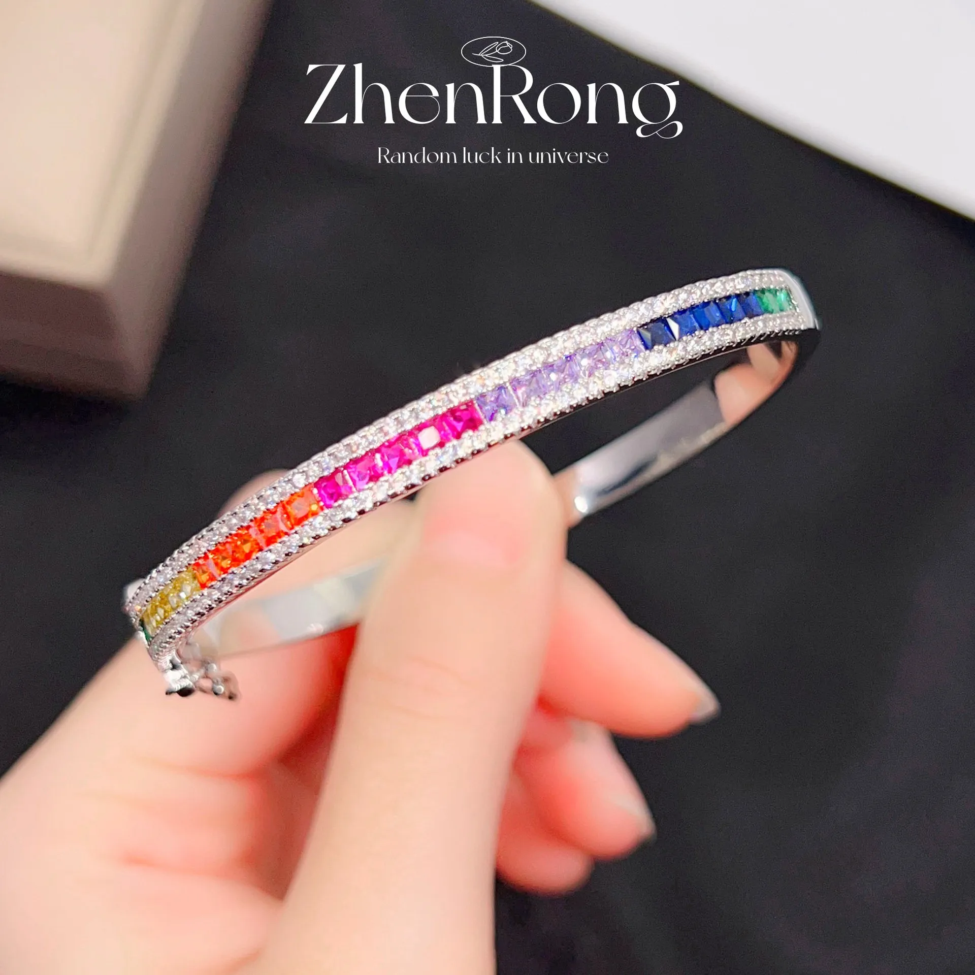 Luxury Rainbow Tourmaline Women\'s Bracelets Full of High Carbon Diamonds Bangles Female Fine Jewelry Bright Wedding Party