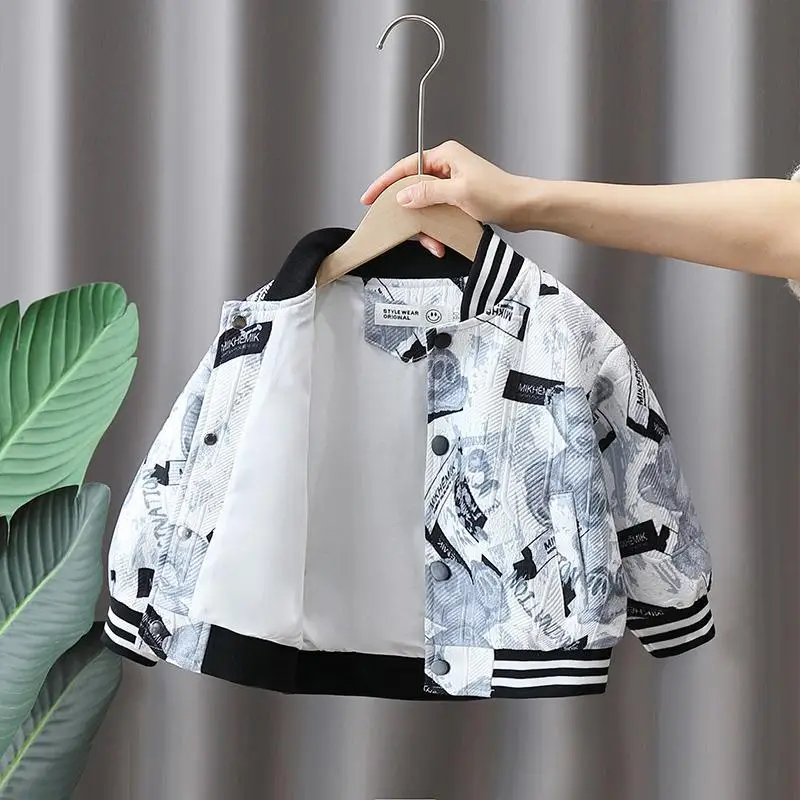 

2025 New Boys Cartoon Bear Baseball Jacket Trendy Kids Spring Autumn Hoodie Jacket Casual Wear