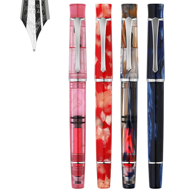 New Majohn Penbbs 495 Resin Piston Fountain Pen EF F 0.38 0.5MM Nib,transparent White Colors School Supplies Calligraphy Pen