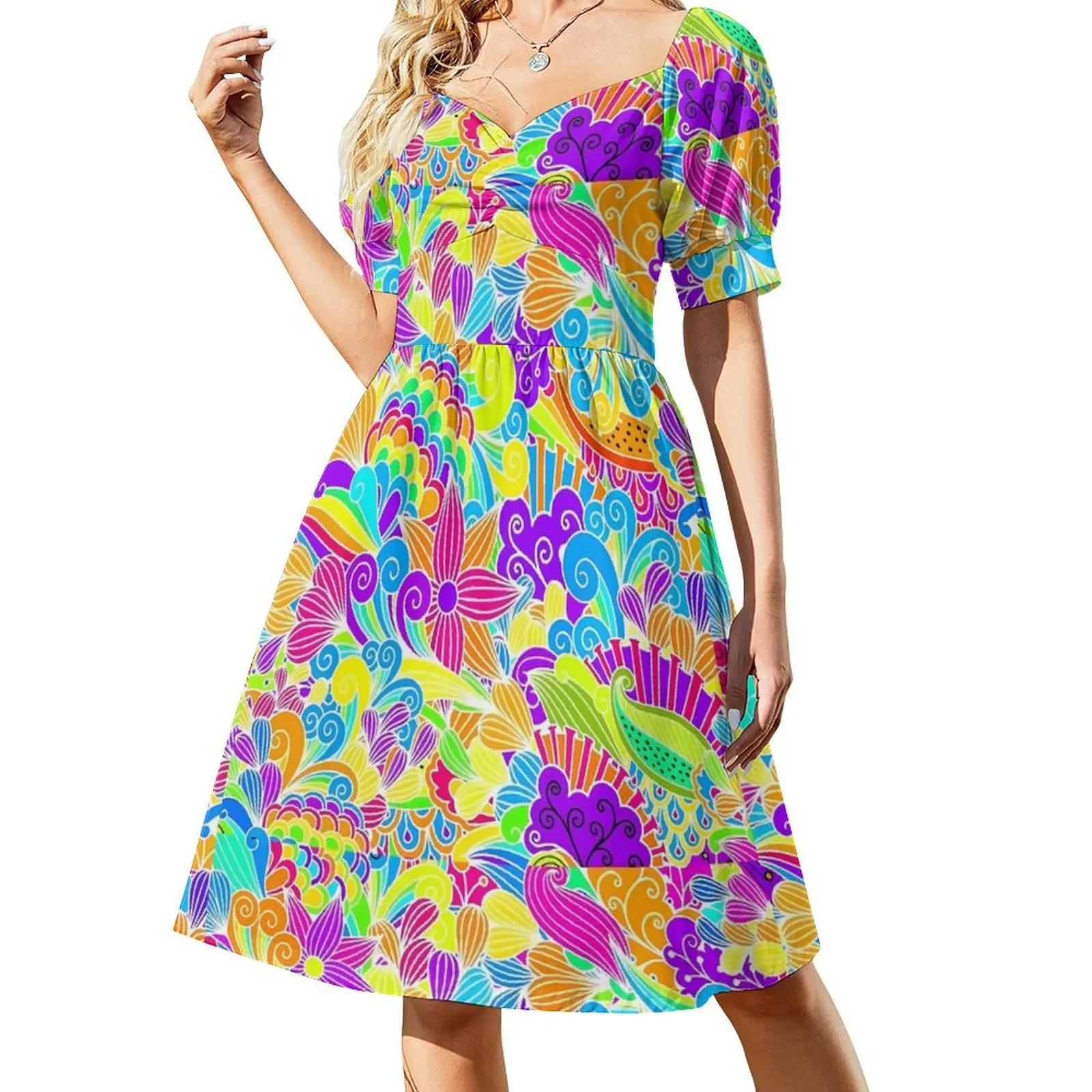 

Retro Flower Dress Hippie Design Print Beach Dresses Spring Aesthetic Casual Dress Graphic Clothes Big Size 3XL 4XL