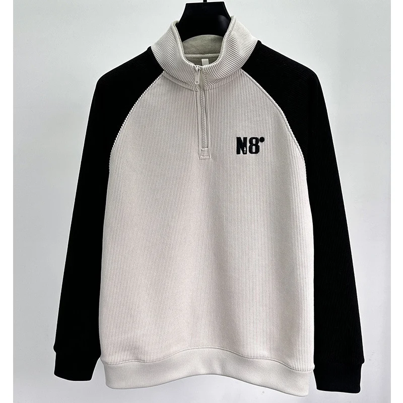 بلوفر رجالي عتيق مبطن بالصوف سميك دافئ بسحّاب بلوفر رجالي نصف ياقة عالية وأكمام طويلة مع قلنسوة ملابس الشارع الشهير