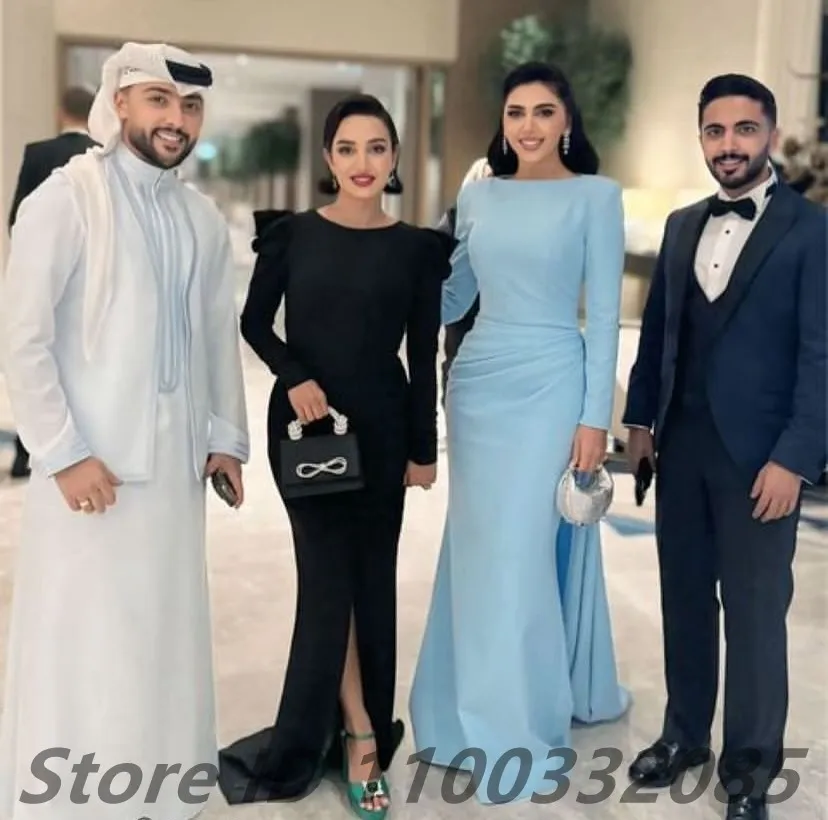 Eightale Sky Blue Mermaid Evening Dress O Neck Long Sleeve Women Party Prom Dresses Dubai 2025 Customized image 3