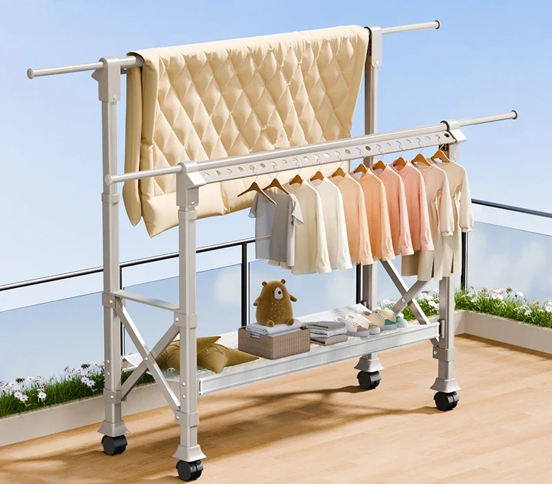 Drying rack floor-to-ceiling balcony household telescopic folding garment pole