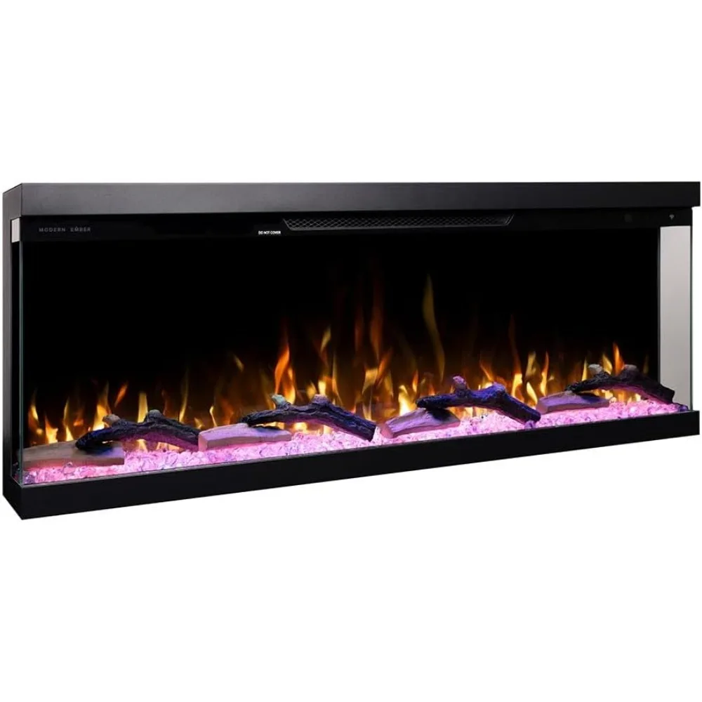 

50 Inch Linear Multi-Sided 3D Wi-Fi Smart Electric Fireplace - 1,000+ Flame & Ember Bed Color Combinations, Fireplace