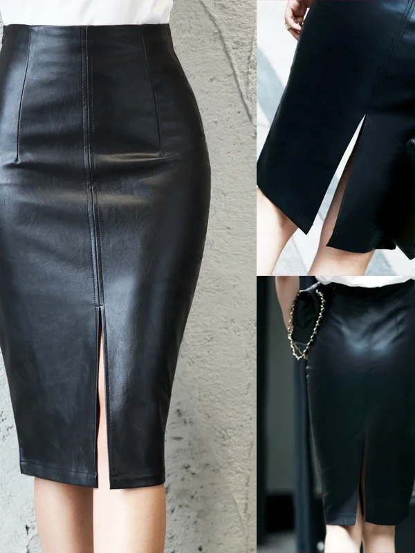 

Женская юбка с высокой талией, облегающая, с разрезом, однотонная, в стиле Street Sle, с запахом, для повседневной носки, на молнии