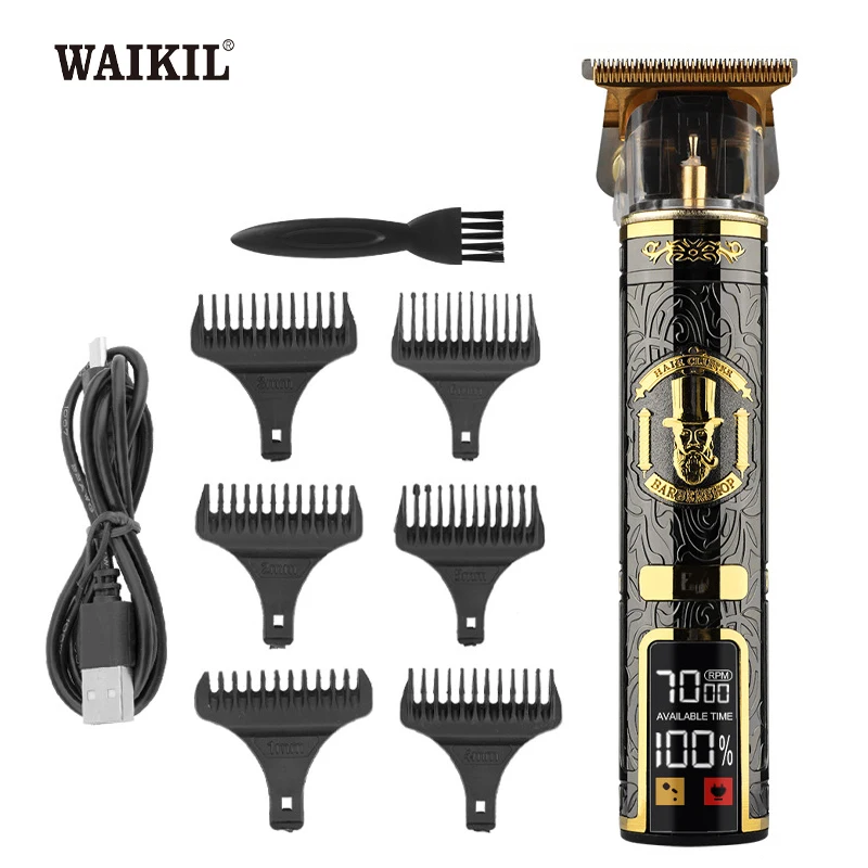 WAIKIL Professional Barber Machines Man Home Appliance Oil Head Electric Push Shear USB Charge Digital Shaver Styling Tools