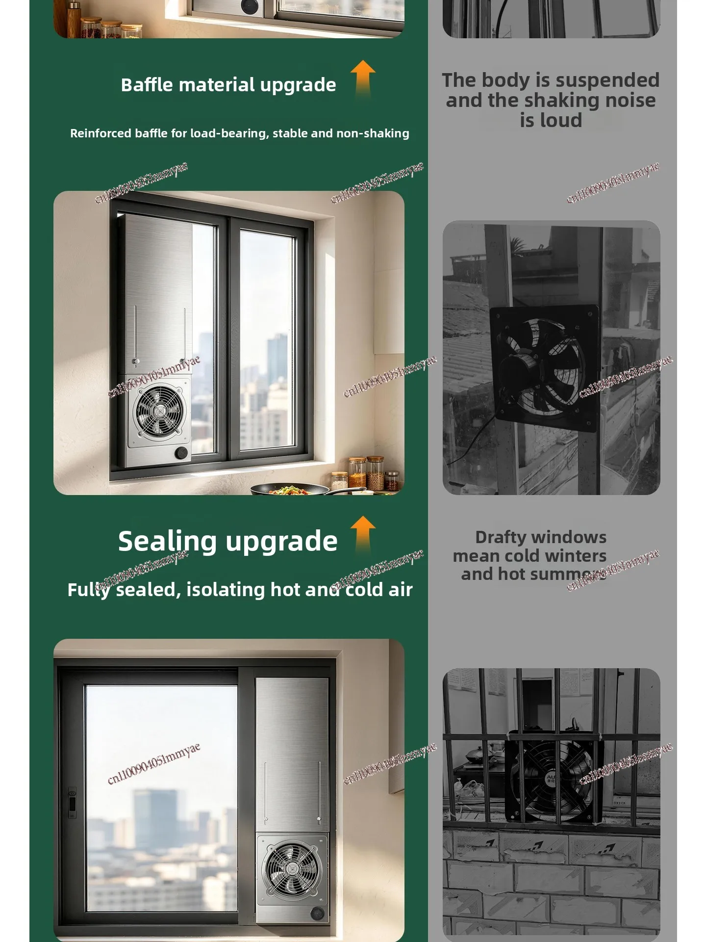 No Punching Window Exhaust Fan Stainless Steel Strong Suction Silent Exhaust Ventilation System Part