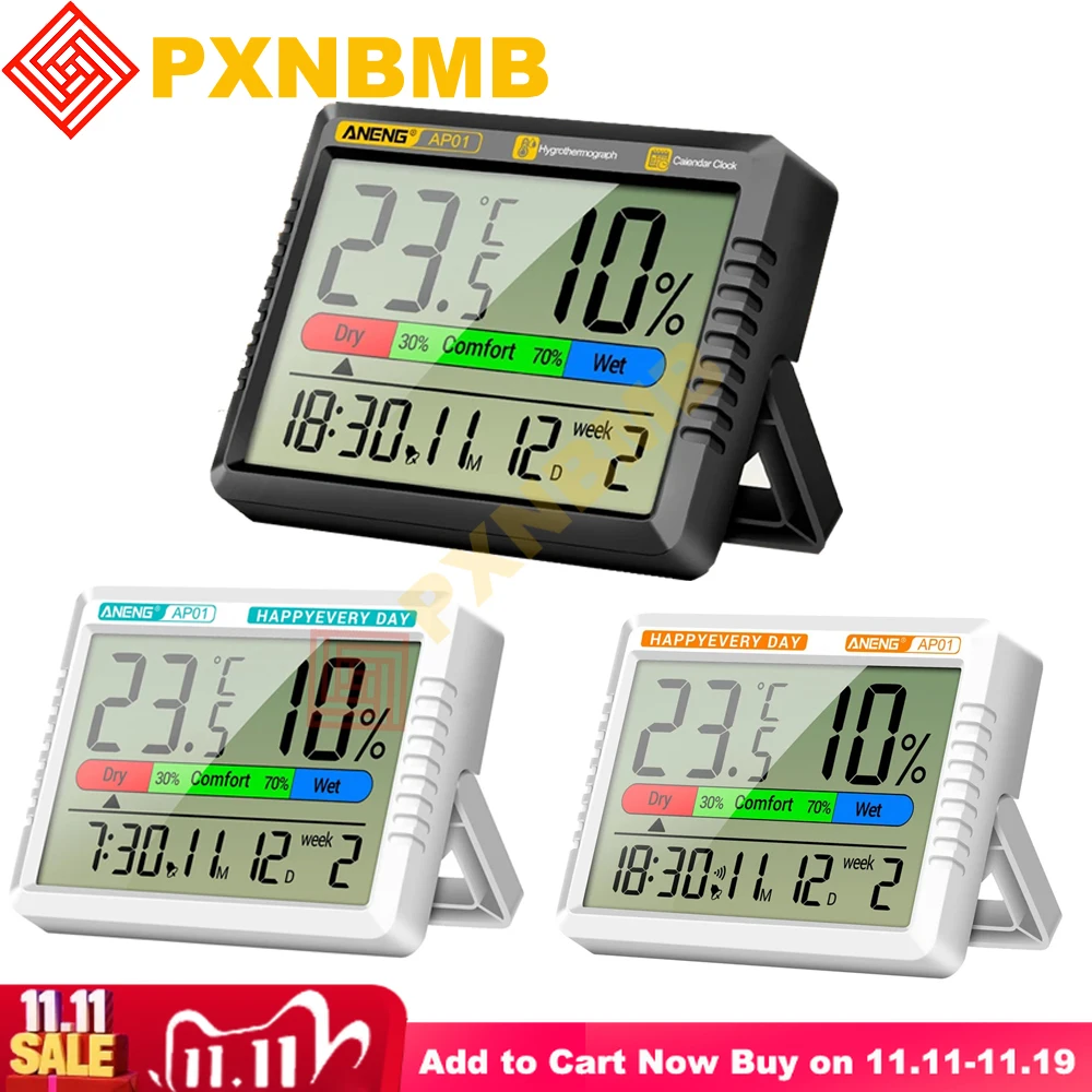 ЖК-цифровой термометр воздуха, гигрометр, измеритель температуры и влажности в помещении и на открытом воздухе, промышленный электронный термогигрометр, часы