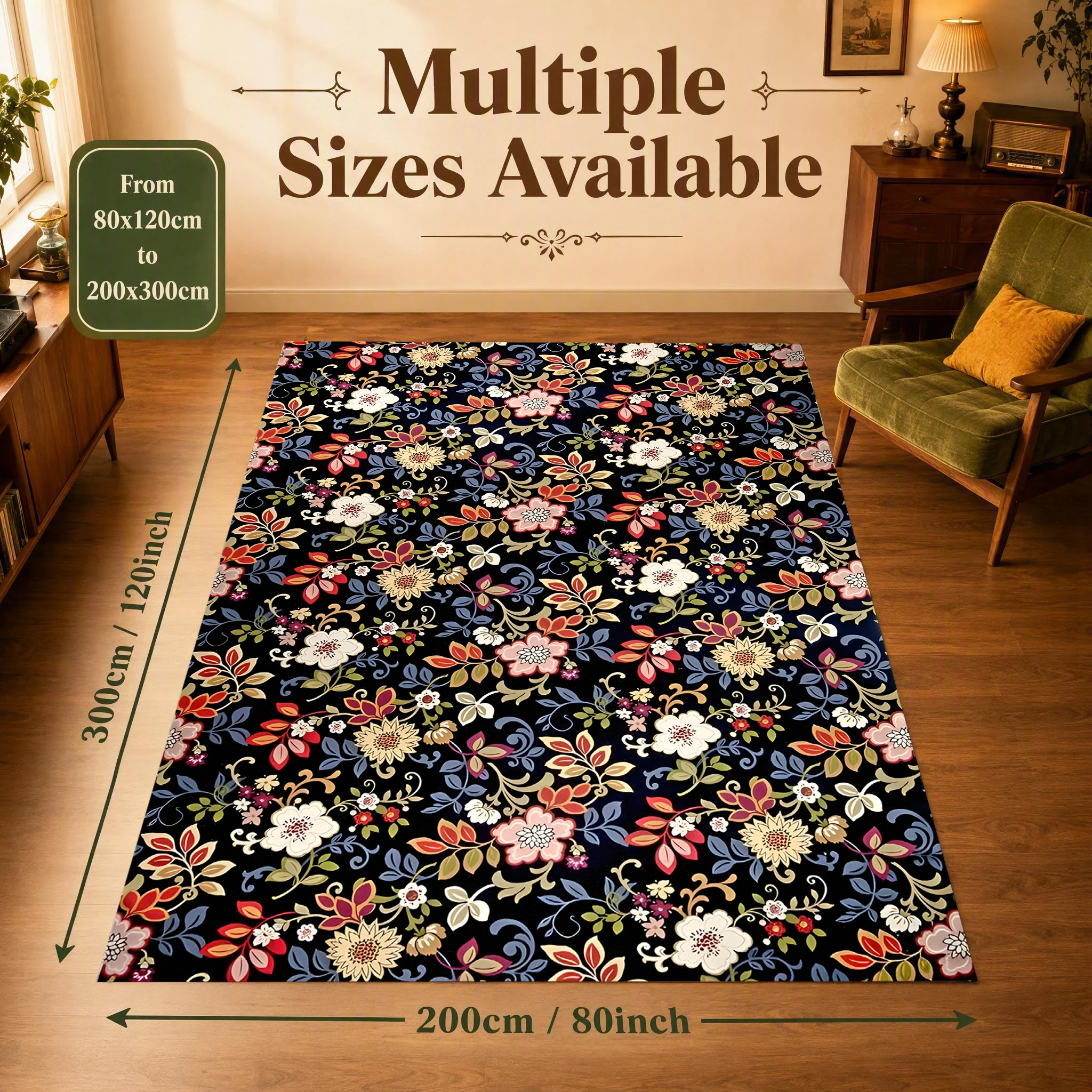Velvet Rug Warm Autumn Blooming Flower All over Retro Style for Living Room Bedroom Bedside Home Decor