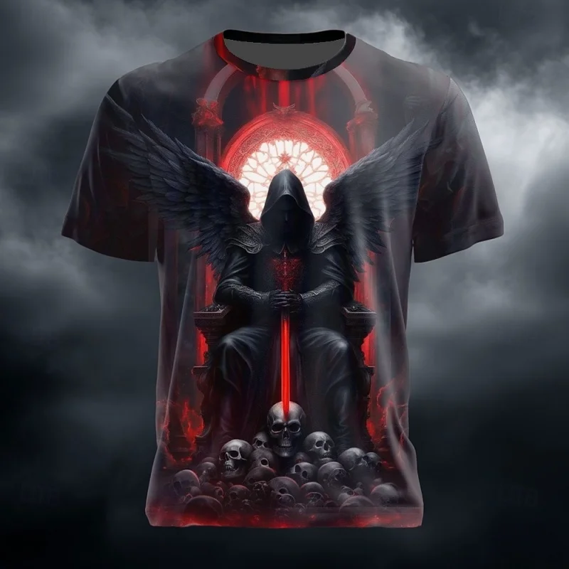 Men's T-shirt with 3D wing pattern. Adult summer loose-fitting casual quick-drying breathable short-sleeved shirt.