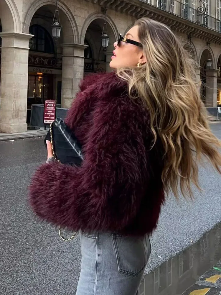 Vintage Women Faux Fur Coat Winter for Women Turndown Collar Thick Warm Fur Outerwear Ladies Casual Slim Long Sleeve Coats Chic