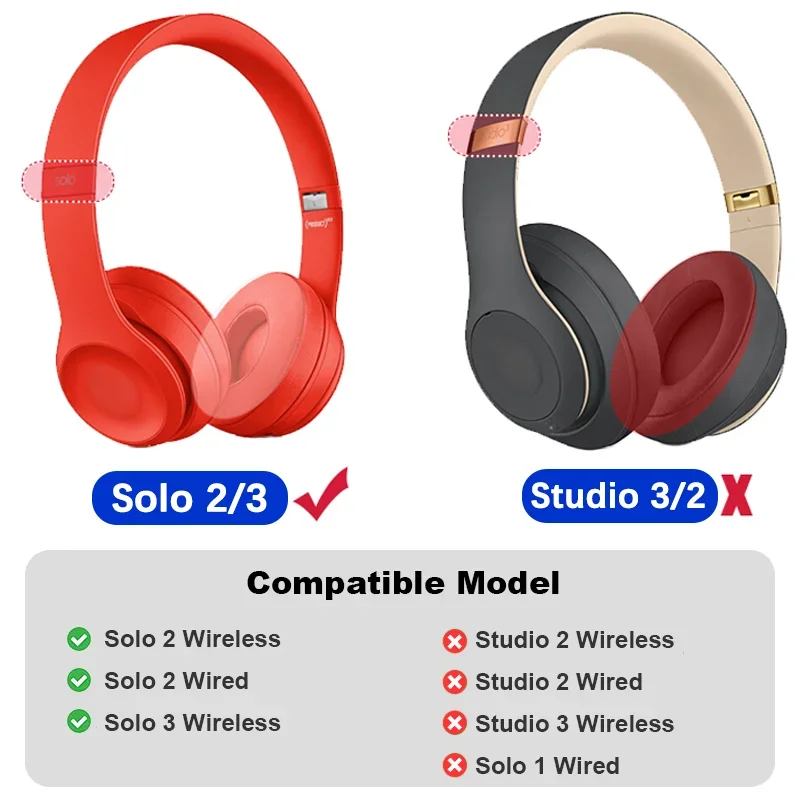 Almohadillas para Beats Solo 2 Solo2, almohadillas para los oídos Solo 3 Solo3, almohadillas para los oídos, piezas de repuesto, almohadilla de espuma para auriculares