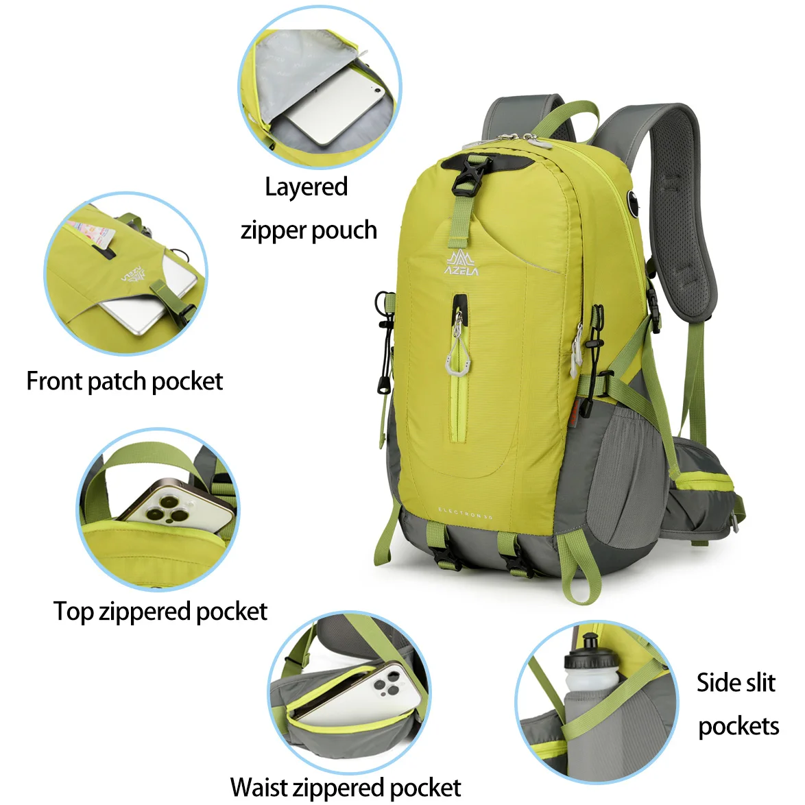 حقيبة ظهر للمشي لمسافات طويلة في الهواء الطلق سعة 30 لترًا، حقيبة ظهر مقاومة للماء للمشي لمسافات طويلة والتخييم، حقيبة ظهر للسفر للجنسين للرجال والنساء