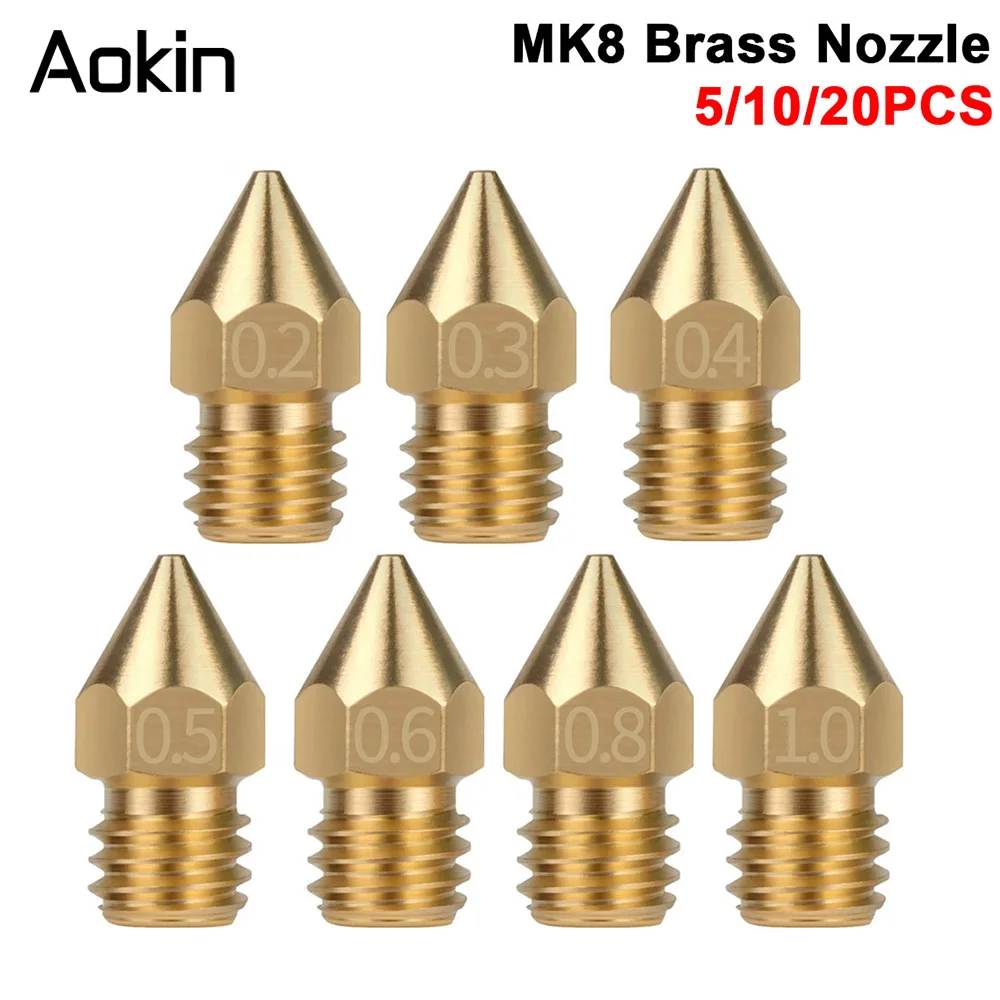 Buse en laiton MK8, 5/10/20 pièces, 0.2MM 0.3MM 0.4MM 0.5MM 0.6MM, buses de tête d'extrudeuse pour 1.75MM CR10 CR10S Ender-3, pièces d'imprimante 3D