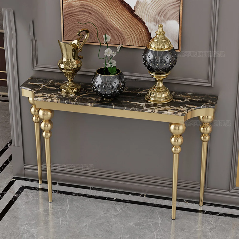 YJQ light luxury brushed stainless steel entrance table marble corridor narrow wall table partition entrance platform