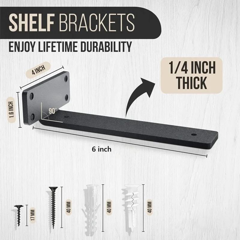 Heavy Duty Wall Mounted Floating Shelf Bracket Stainless Steel L Shaped Metal Support for Kitchen Bathroom Home Use