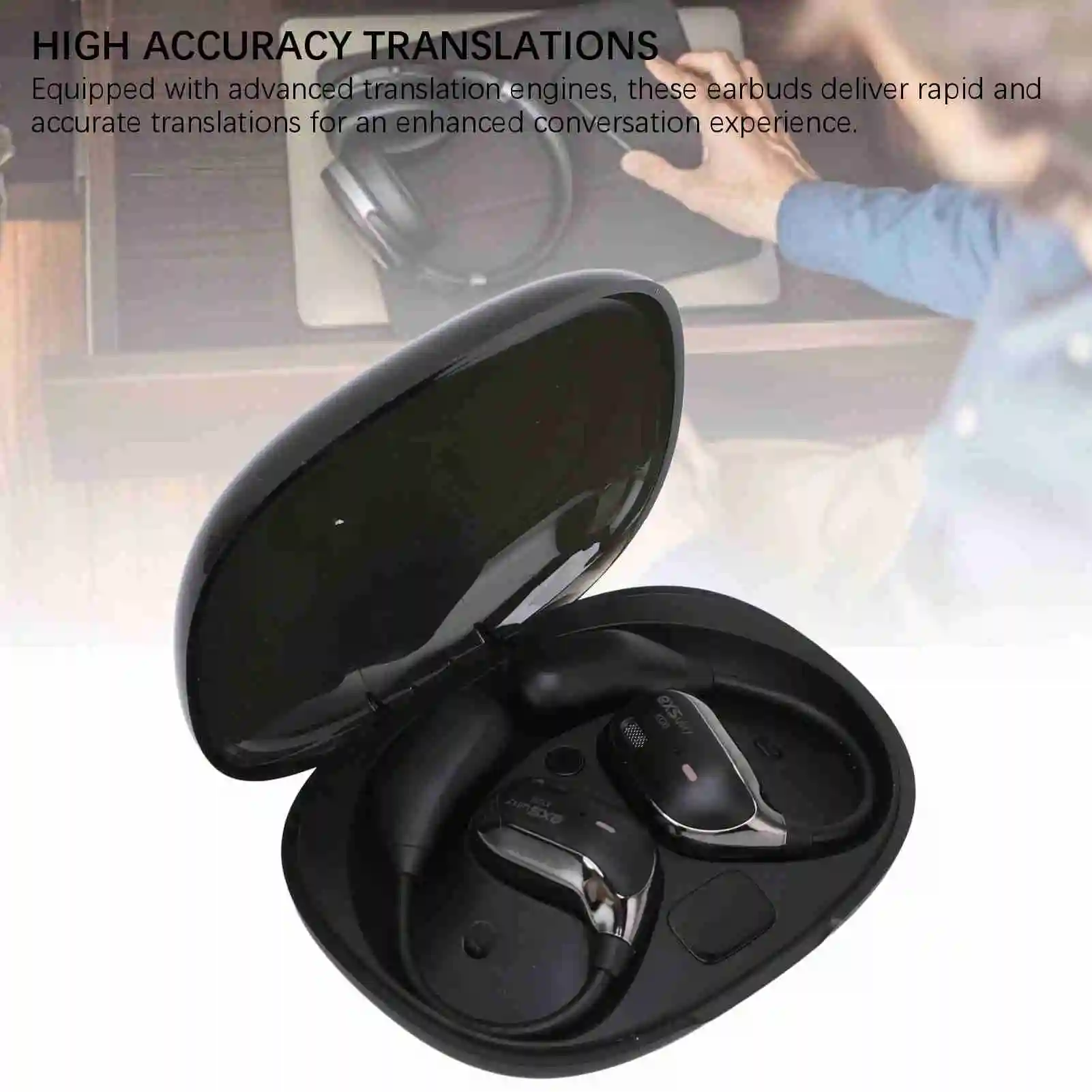 سماعات أذن مترجم اللغة دقيقة من النوع C، سماعات أذن مترجم لغة بلوتوث، عمر بطارية طويل، سريع للسفر