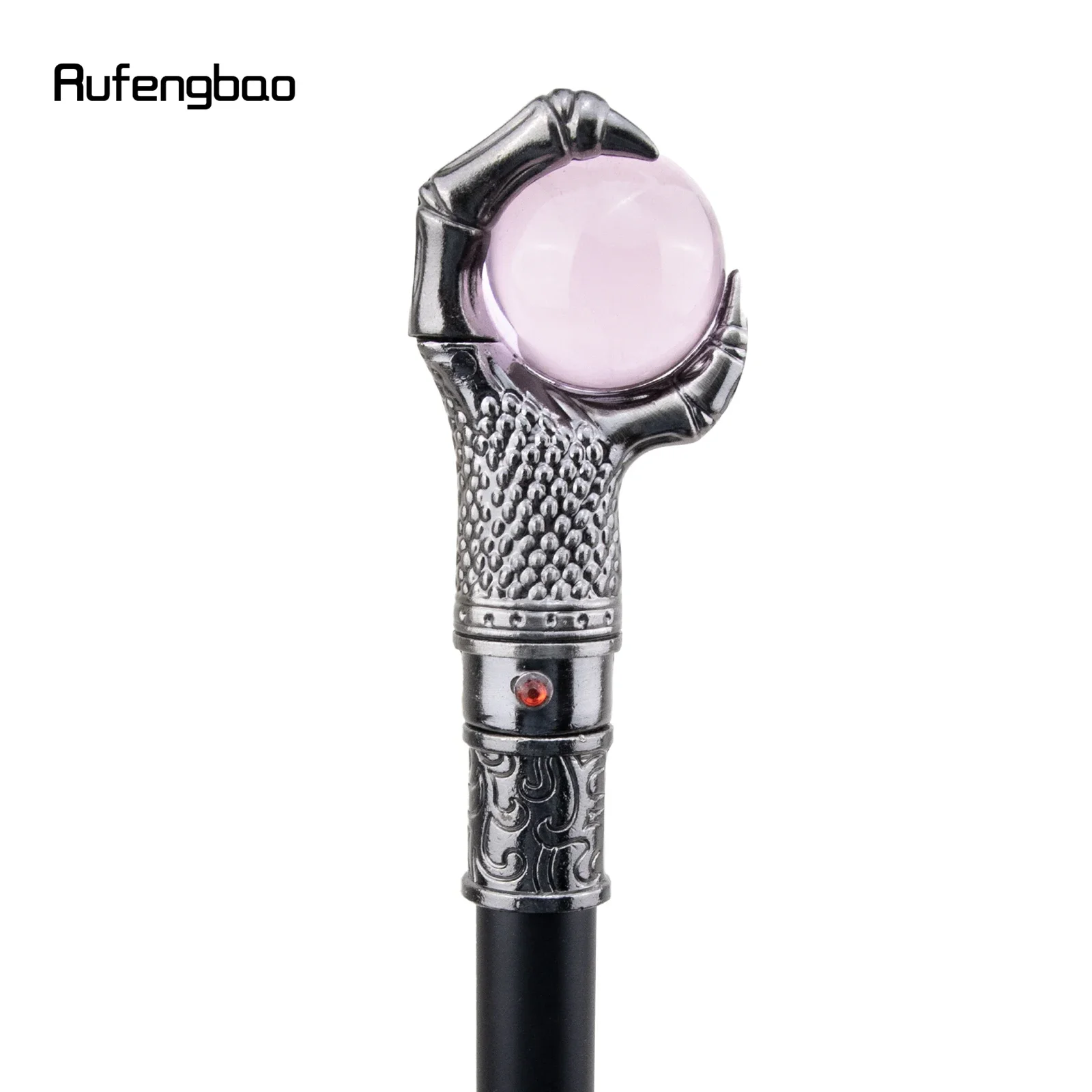 Silver Dragon Claw Grasp Pink Glass Ball Walking Cane Fashion Decorative Walking Stick Gentleman Elegant Cosplay  Crosier 93cm