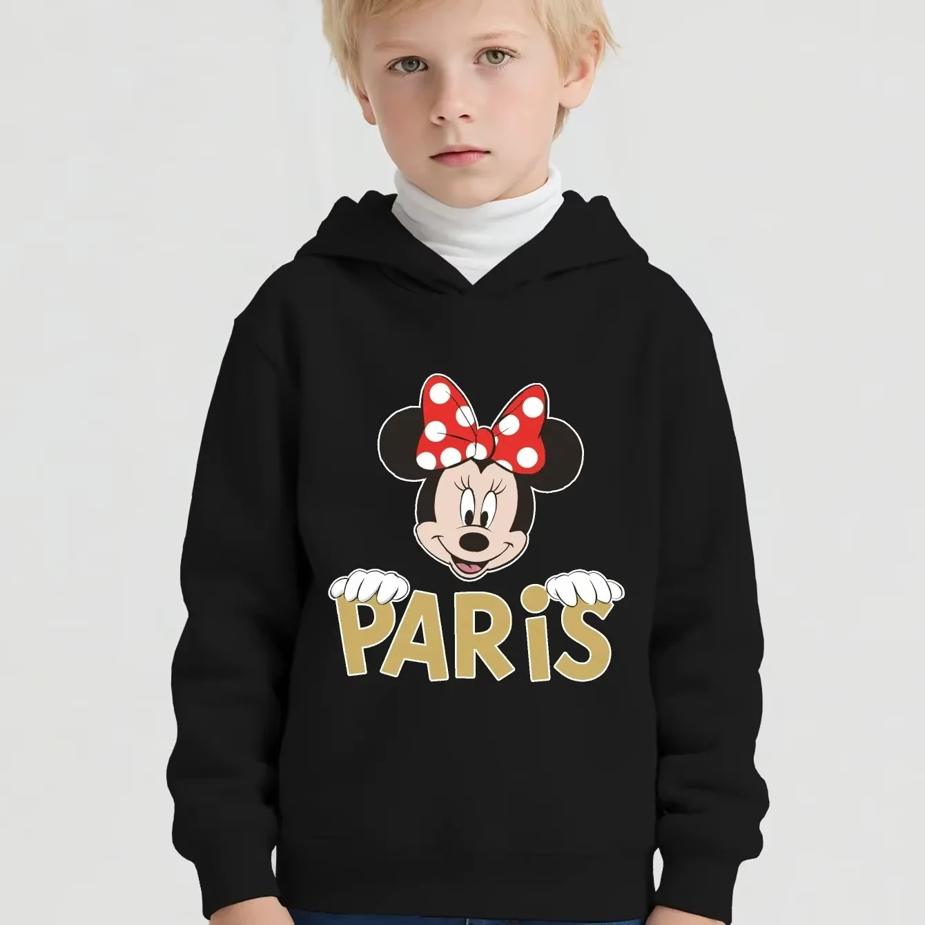 

Осенне-зимний свитшот с принтом Минни Маус «Париж» для детей, повседневный спортивный пуловер высокого качества с длинными рукавами, топы