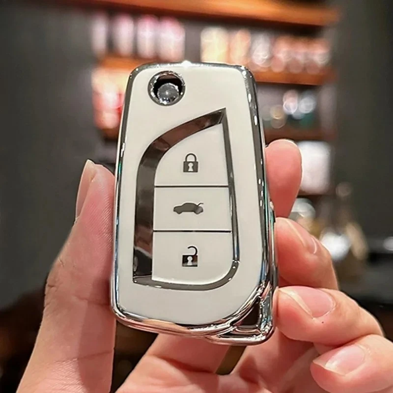 

3 Buttons TPU Flip Folding Car Key Case Cover for Toyota Hilux Corolla Avensis Prado Fortuner RAV4 Shell Car Accessories