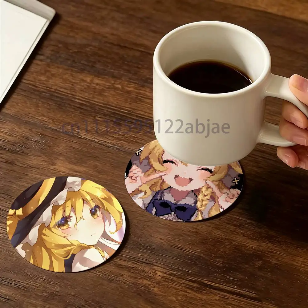 M-Marisa Kirisame P-Project Round Wooden Coaster Decorative Coffee Cup for Use in Coffee Shops Bars