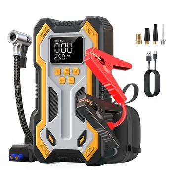 10000mAh 12V Multi-Function Car Jump Starter, Air Compressor & Wireless Power Bank Smart Clamps Gas & Diesel Cars 1