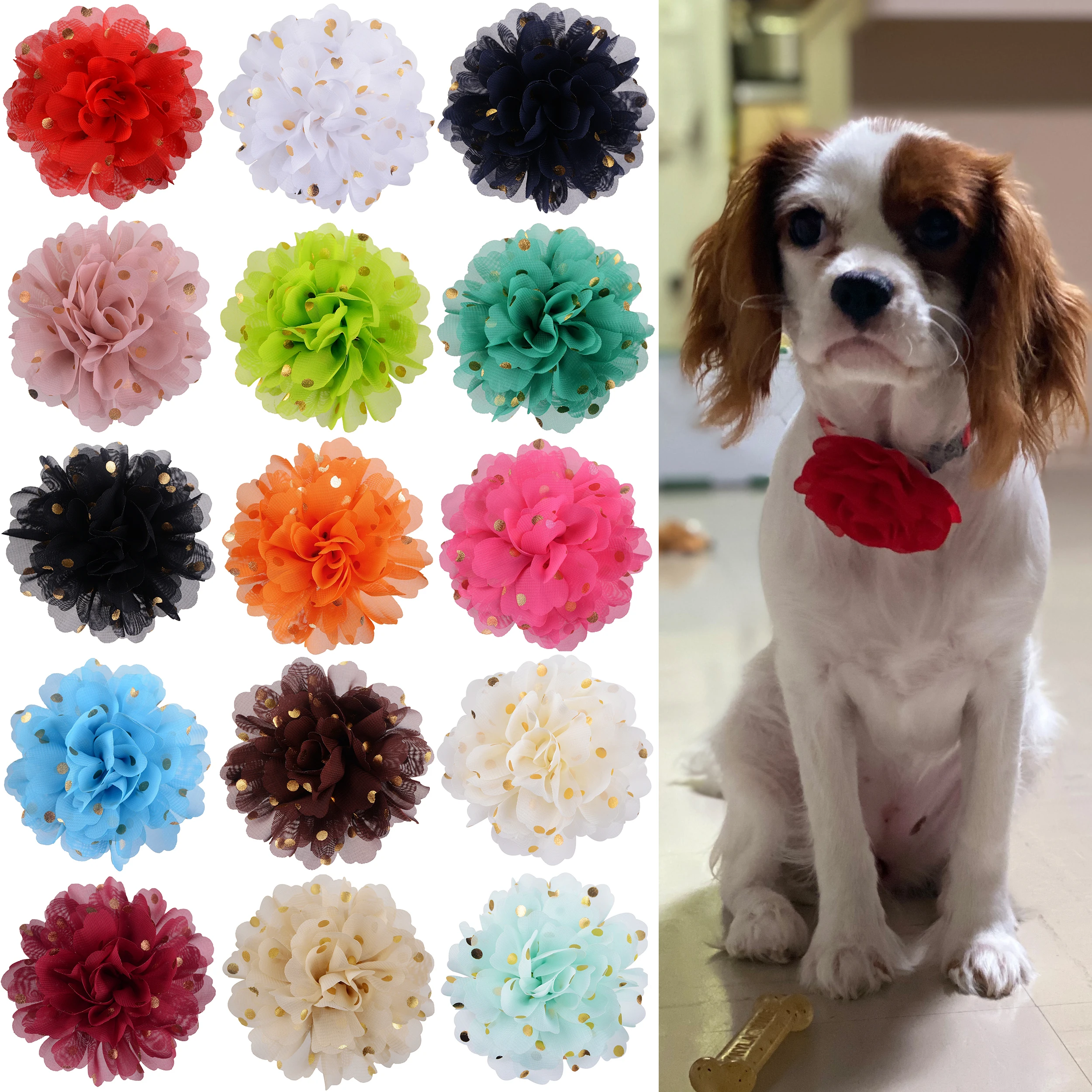 

100pcs Dog Flower-Collar Dog Bow Tie Dog Supplies Slidable Pet Dog Collar Accessories Small Dog Cat Bowties Collar Charms Stuff