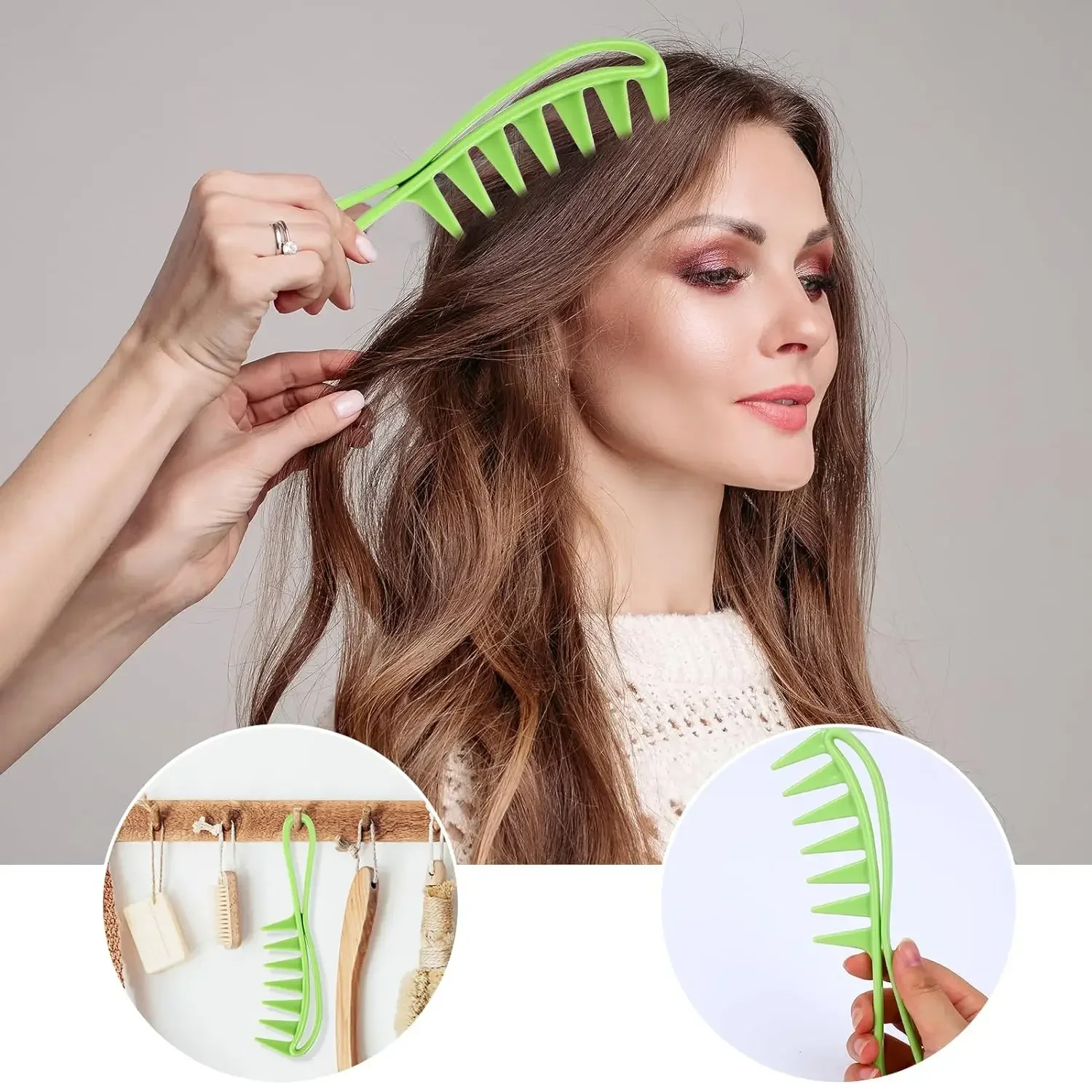 Peigne à Dents Extra Larges pour Cheveux Bouclés, Grandes Poignées, Coiffure, Bergame, Soins Professionnels pour Femmes, Poignée, Support à Boucles, 2 Pièces