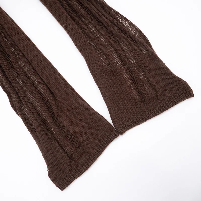 2025 automne hiver solide tricot creux pure pantalons décontractés femmes élastique taille haute mince épicé filles rue jambe droite pantalon