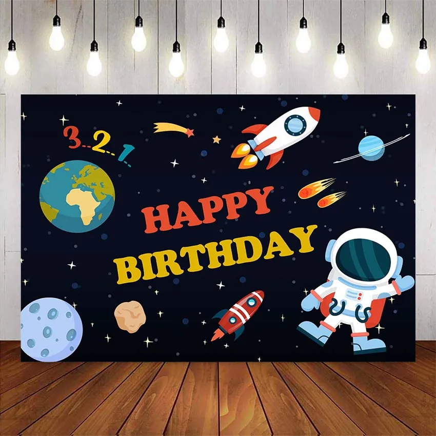 Aviation birthday backdrop Space adventure happy birthday background for photo studio planet Milky Way kids birthday decoration