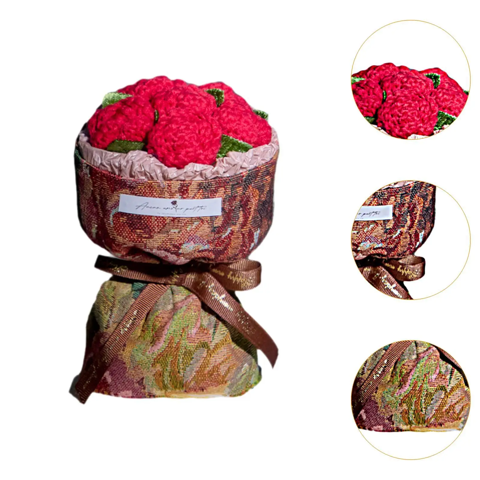 باقة زهور صناعية من الكروشيه، باقة رومانسية منسوجة رقيقة لحفلات الأصدقاء