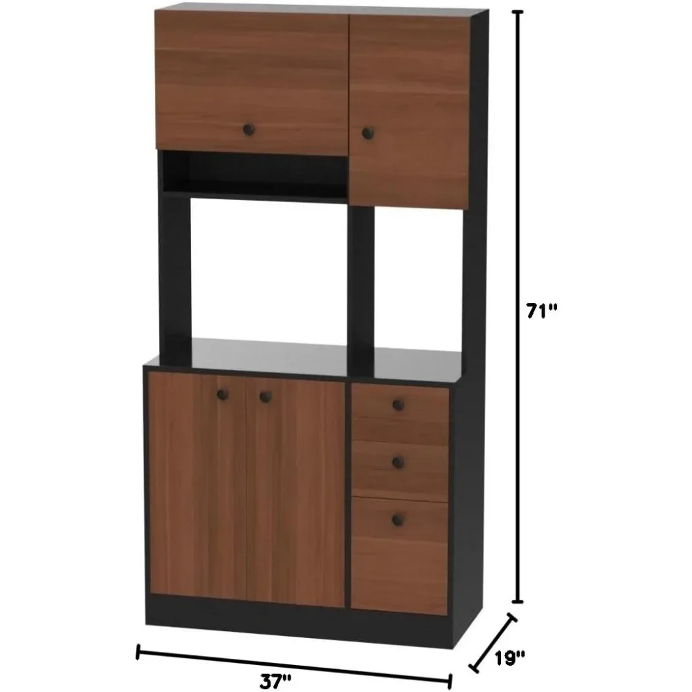 71" Freestanding Pantry with 3 Cabinets & Drawers, Adjustable Shelves, Microwave Cupboard for Living Room, Dining Room