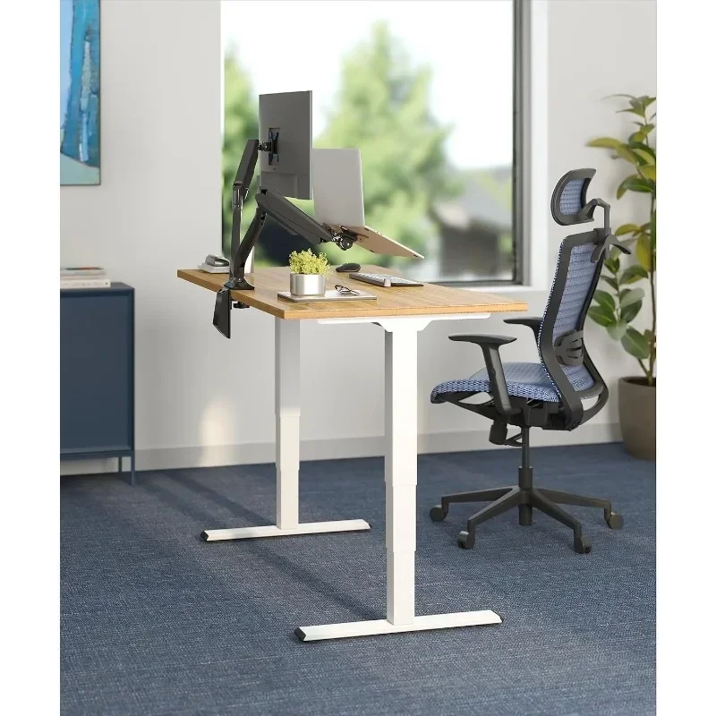 FLEXISPOT Pro Bamboo 3 Stages Dual Motor Electric Standing Desk 55x28 inch Whole-Piece Desk Board Height Adjustable Desk