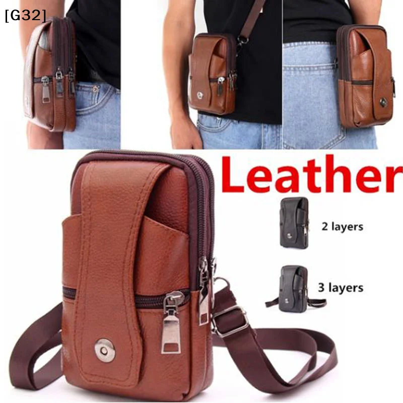 

Men Cell Phone Belt Pack Bag Loop Waist Bag Pouch Case​ Genuine Leather[G32]