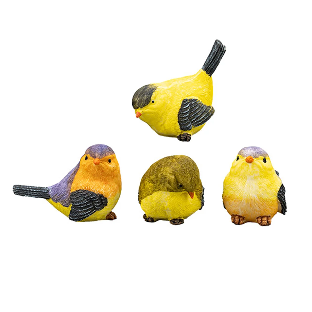 4 Pcs Decoration Yard Ornament Kids Toys Puzzle Creative Adornment Resin Simulation Bird Child Outdoor for